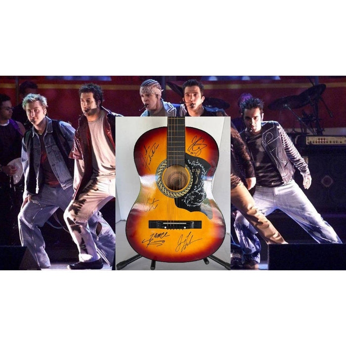 Justin Timberlake Chris Kirkpatrick, Joey Fatone, Lance Bass and JC Chasez NSYNC vintage acoustic guitar signed with proof