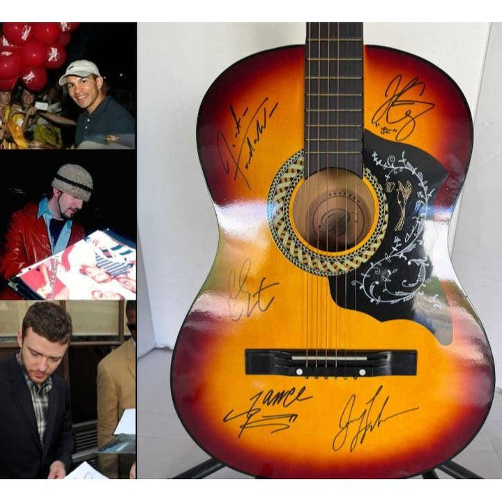 Justin Timberlake Chris Kirkpatrick, Joey Fatone, Lance Bass and JC Chasez NSYNC vintage acoustic guitar signed with proof