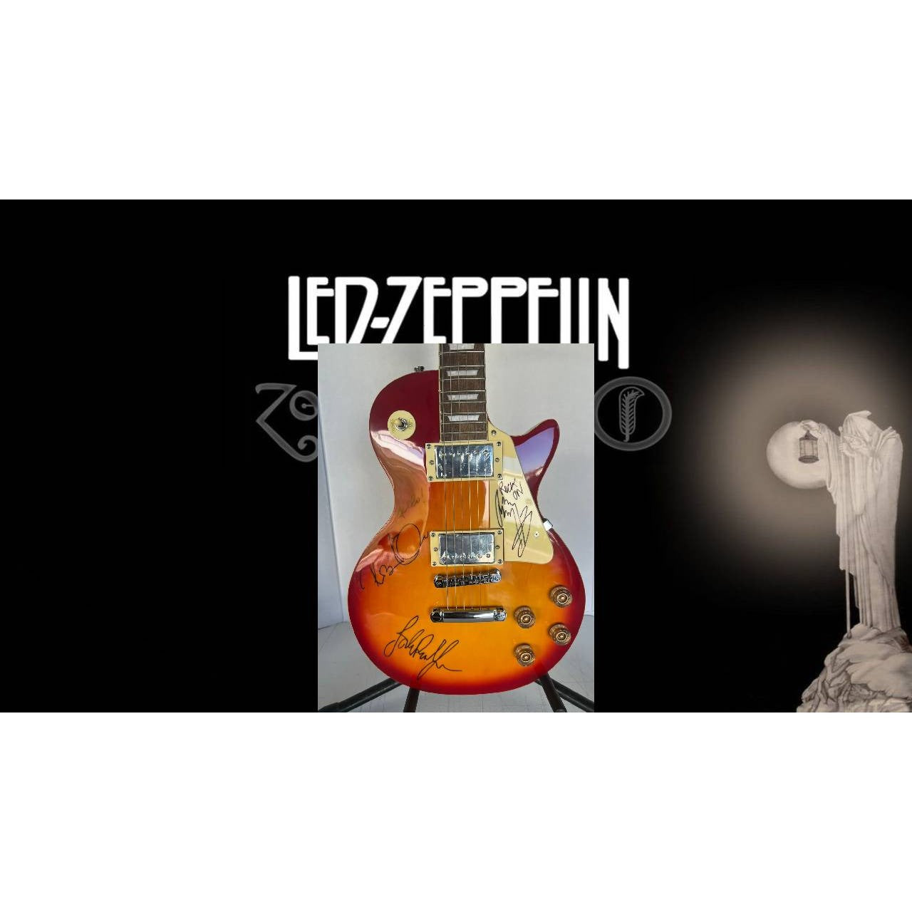 Led Zeppelin Jimmy Page with inscription Rock On! Robert Plant