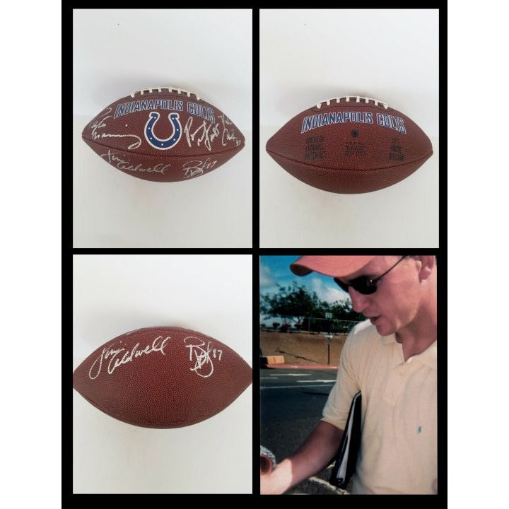 Peyton Manning, Dallas Clark, Jim Caldwell, Reggie Wayne, Pierre Garcon Indianapolis Colts synthetic leather football signed with proof