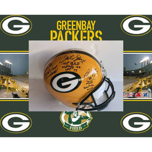 Aaron Rodgers Clay Matthews 2009-10 Green Bay Packer Super Bowl champs pro model team signed helmet