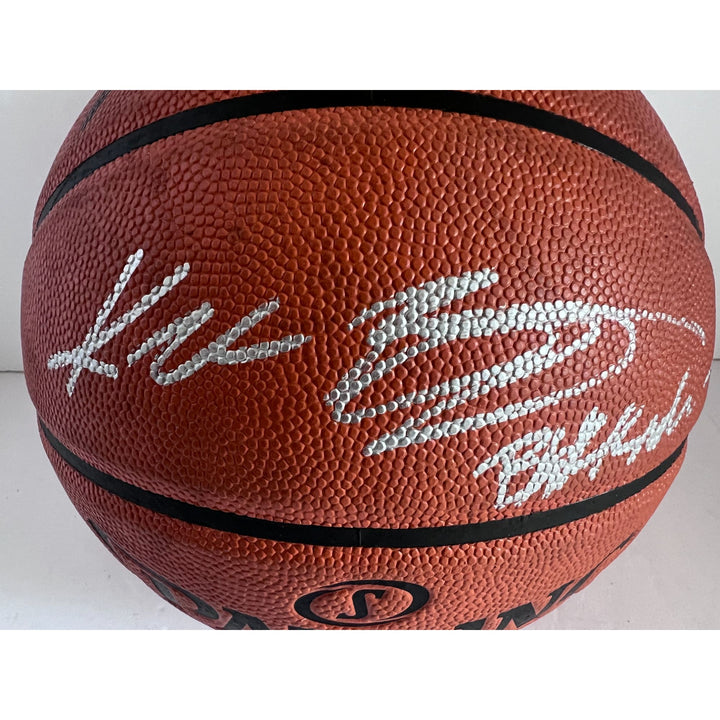 Kobe Bryant inscribed black mamba with Michael Jordan Spalding Adam Silver NBA full size basketball signed with proof