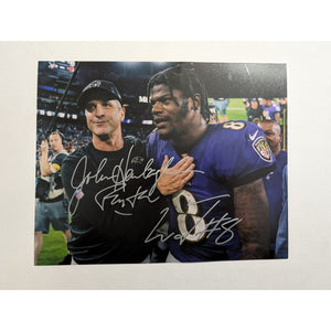 Baltimore Ravens Lamar Jackson and Jim Harbaugh 8x10 photo signed with proof