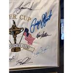 Load image into Gallery viewer, USA 1999 Ryder Cup pin flag framed 28x31 and signed with proof Phil Mickelson Payne Stewart complete team
