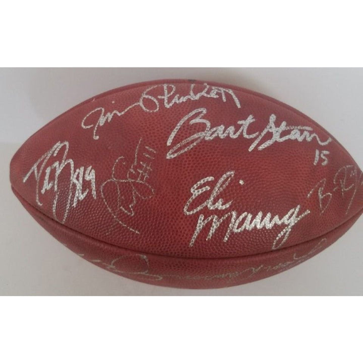 John Elway, Joe Namath, Peyton Manning, Brett Favre, 17 Hall of Fame quarterbacks signed NFL game football with proof