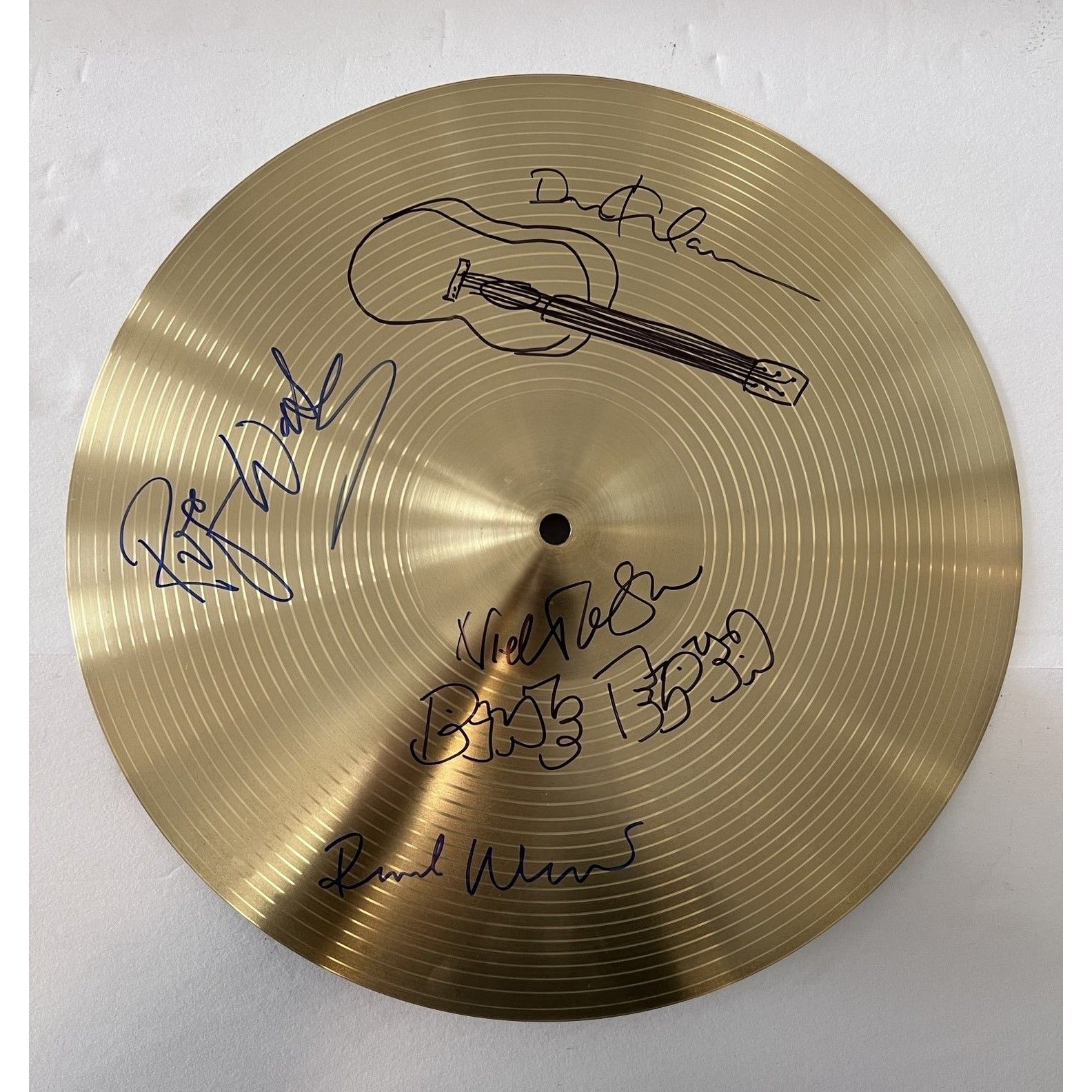 Pink Floyd David Gilmour Roger Waters Nick Mason Richard Wright 14 in cymbal signed with personal sketches