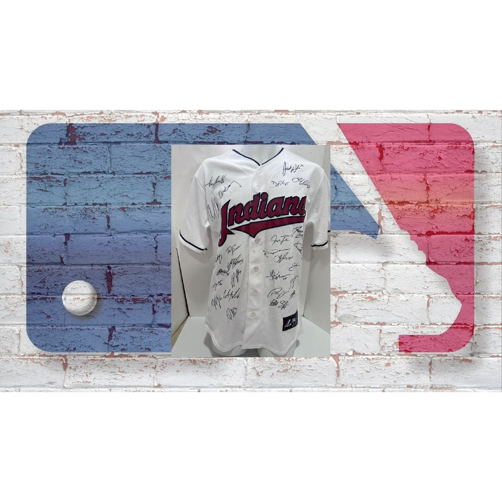 Cleveland Indians Jose Ramirez Jerry Francona Francisco Lindor Corey kluber 2016 game model Indians embroidered jersey signed