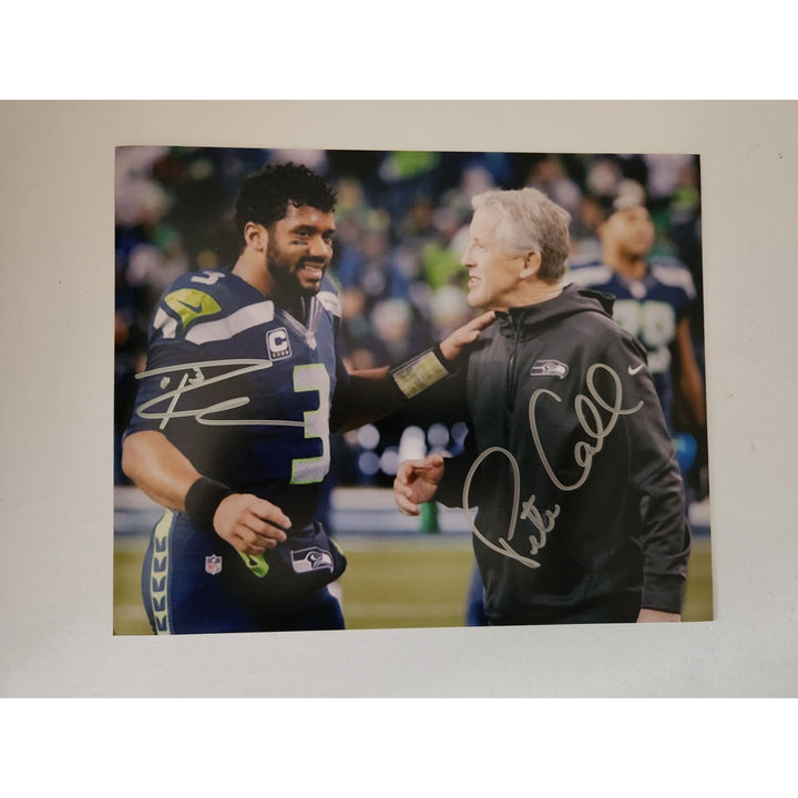 Pete Carroll and Russell Wilson Seattle Seahawks 8x10 photo sign with proof