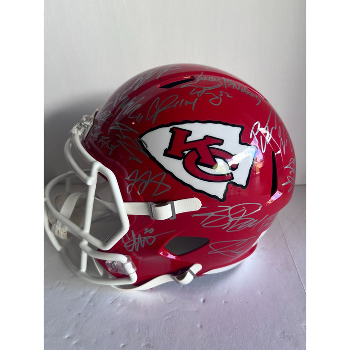 Kansas City Chiefs 2023 Super Bowl champions Riddell Speed authentic game model helmet 40 + sigs Patrick Mahomes Travis Kelce Andy Reid s