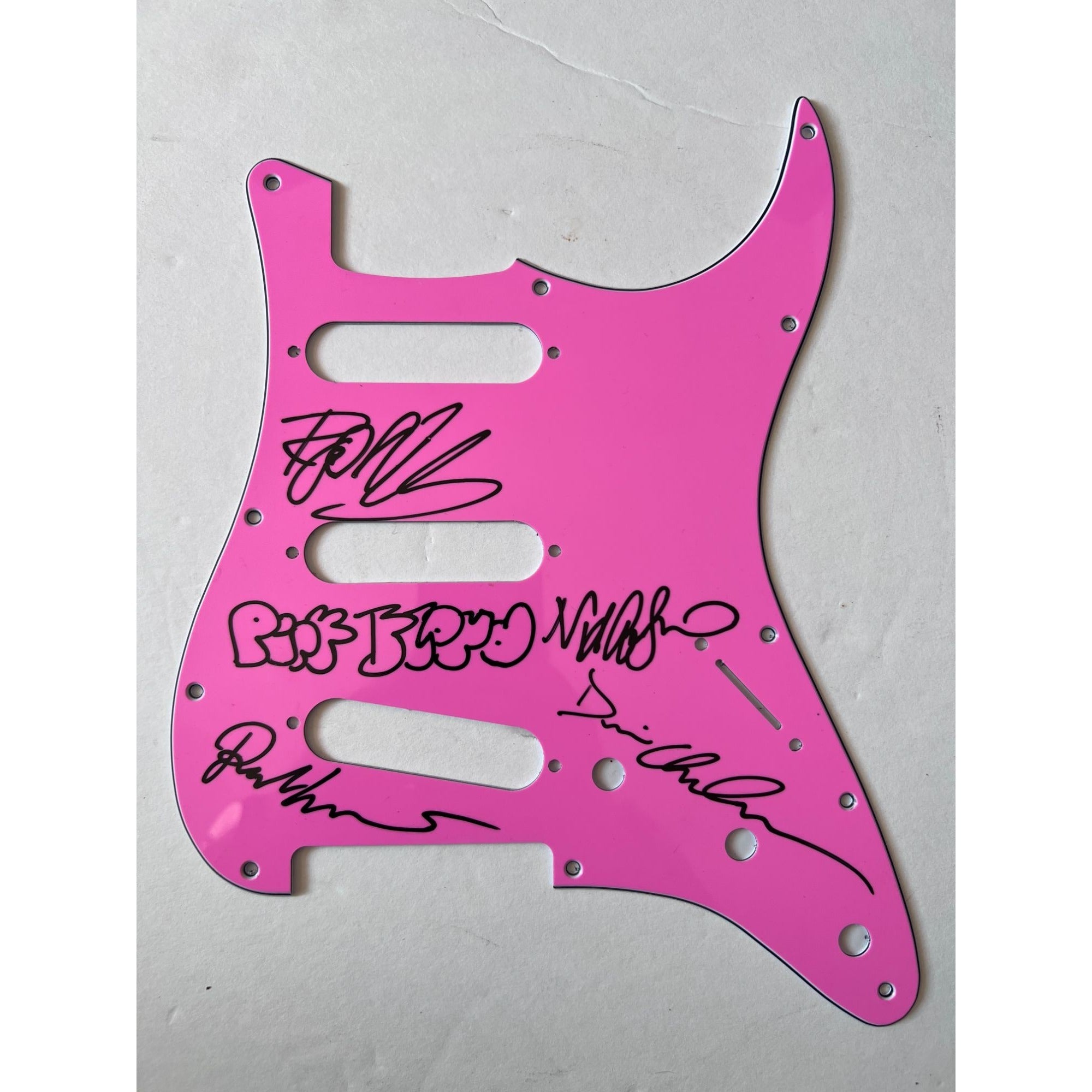 pink floyd David Gilmour, Roger Waters, Nick Mason and Richard Wright Stratocaster electric pickguard signed with proof