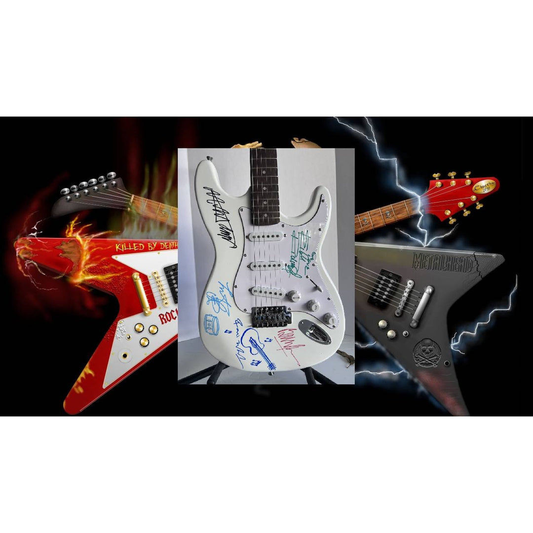 Bill Wyman Keith Richards Charlie Watts Ronnie Wood Mick Jagger full-size stratocaster electric guitar sign with proof