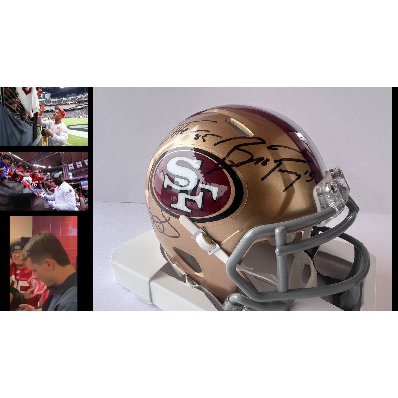 San Francisco 49ers Deebo Samuel Brock Purdy & Christian McCaffrey  mini helmet signed with proof