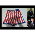 Load image into Gallery viewer, Sylvester Stallone Rocky Balboa and Carl Weathers Apollo Creed USA boxing shorts signed with proof
