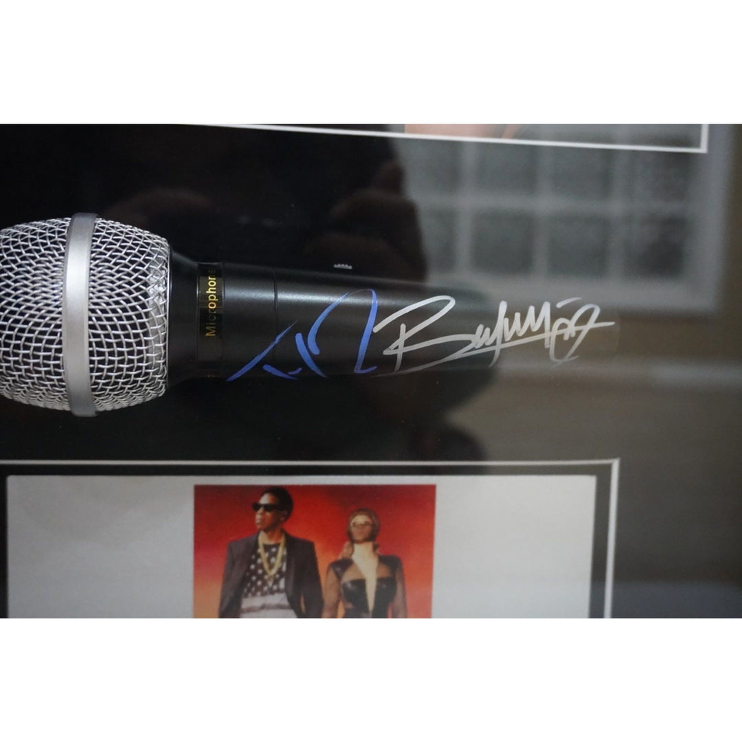 Beyonce Knowles and Jay Z One of a Kind microphone signed and framed with proof