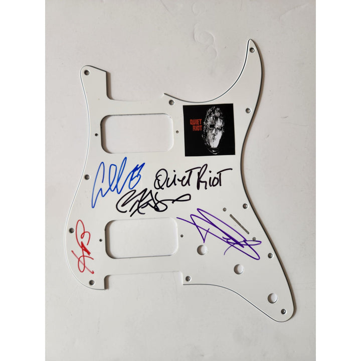 Quiet Riot Kevin Dubrow Carlos Cavazo Rudy Sarzo Frank Banali Fender Stratocaster electric pickguard signed with proof