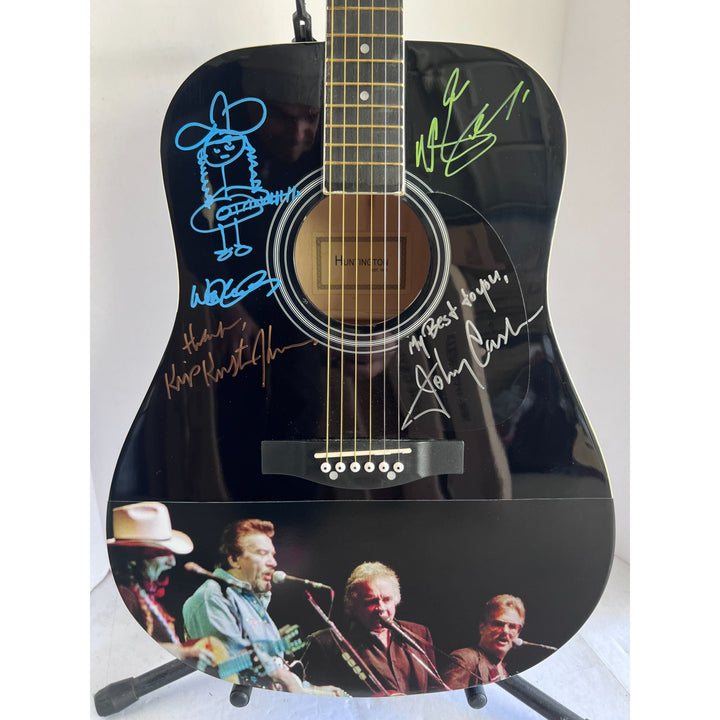 The Highwaymen Johnny Cash Waylon Jennings Kris Kristofferson Willie Nelson one of a kind acoustic guitar signed with proof