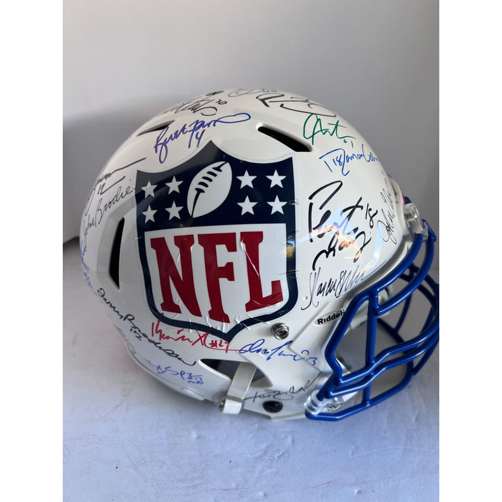 36 NFL MVPs Tom Brady, John Elway, Dan Marino, Joe Montana, Aaron Rodgers, signed with proof Riddell authentic game model helmet