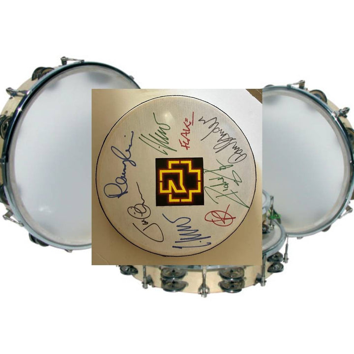 Rammstein Till Lindemann Richard Kruspe  Christian Lorenz band signed 14-in tambourine with proof