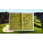 Load image into Gallery viewer, Jack Nicklaus Arnold Palmer signed and inscribed with their masters championships Masters embroidered pin flag with signing proof
