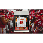 Load image into Gallery viewer, Kansas City Chiefs Patrick Mahomes Travis Kelce Chris Jones Andy Reid 2023-24 Holmes game model jersey xl team signed &amp; framed 40x38  40 plu

