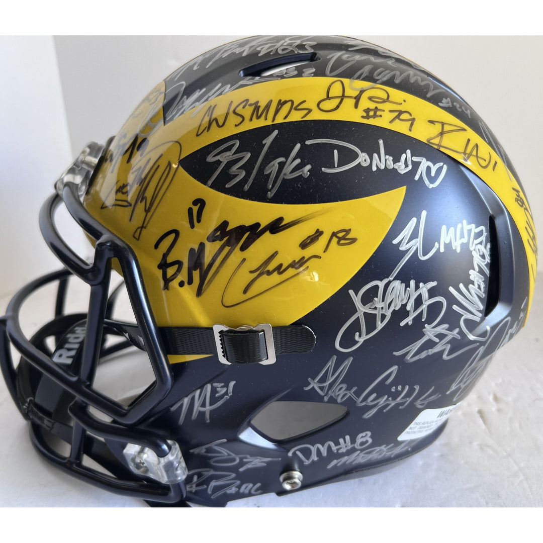 University of Michigan Jim Harbaugh ,J.J. McCarthy, Blake Corum, 2023-24 National Campions NCAA Football division 1 Riddel Replica full size