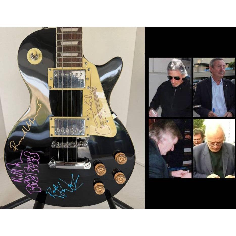 Pink Floyd Roger Waters David Gilmour Richard Wright Nick Mason vintage black les paul electric guitar signed with proof.