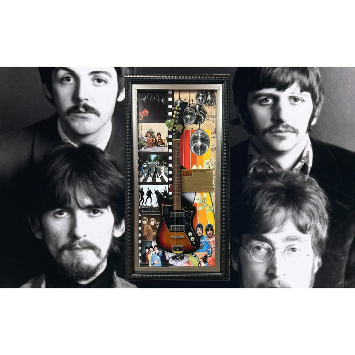 The Beatles John Lennon George Harrison Paul McCartney Ringo Starr incredible signed guitar with museum quality frame