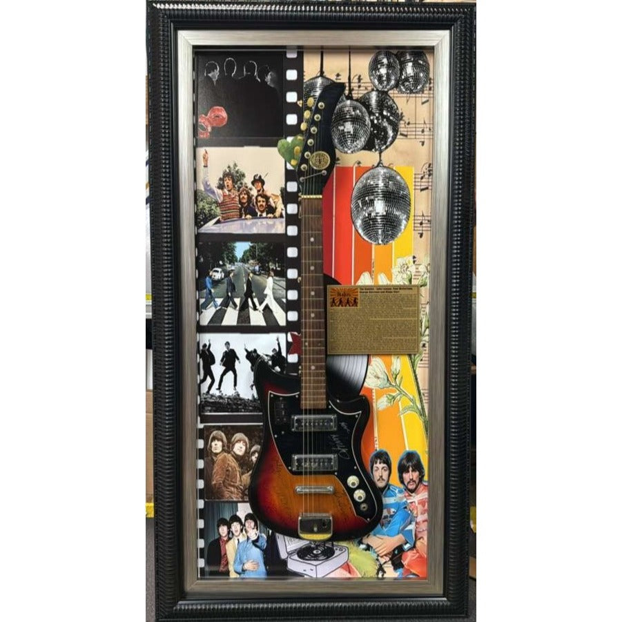 The Beatles John Lennon George Harrison Paul McCartney Ringo Starr incredible signed guitar with museum quality frame