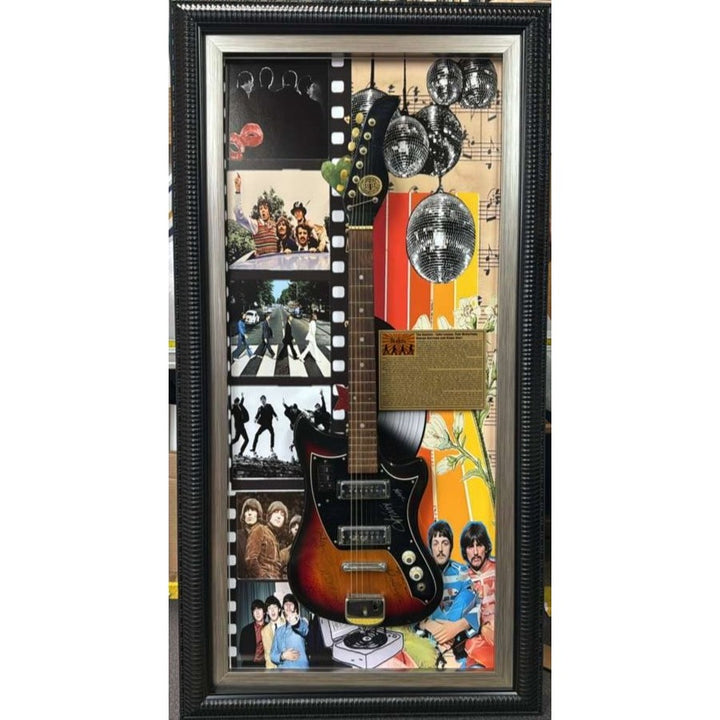 The Beatles John Lennon George Harrison Paul McCartney Ringo Starr incredible signed guitar with museum quality frame