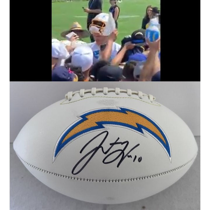 Justin Herbert Los Angeles Chargers full size logo football signed with proof