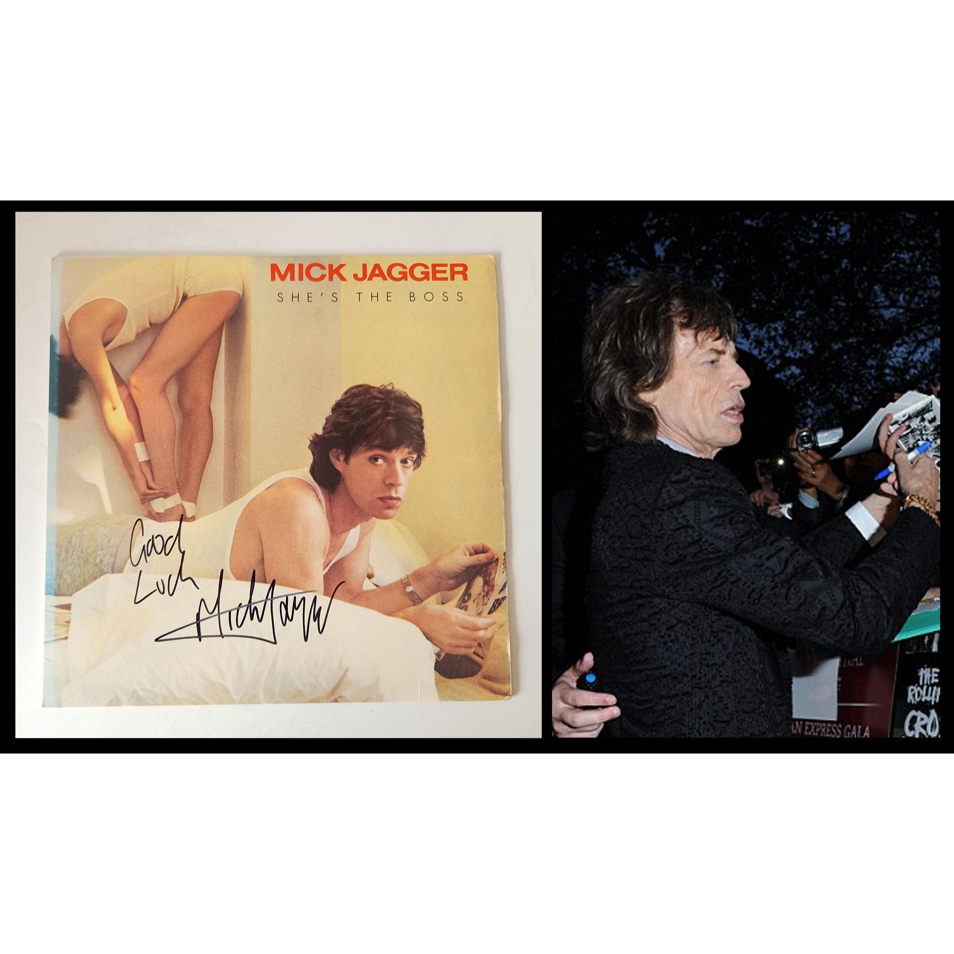 Mick Jagger She's the Boss LP signed with proof