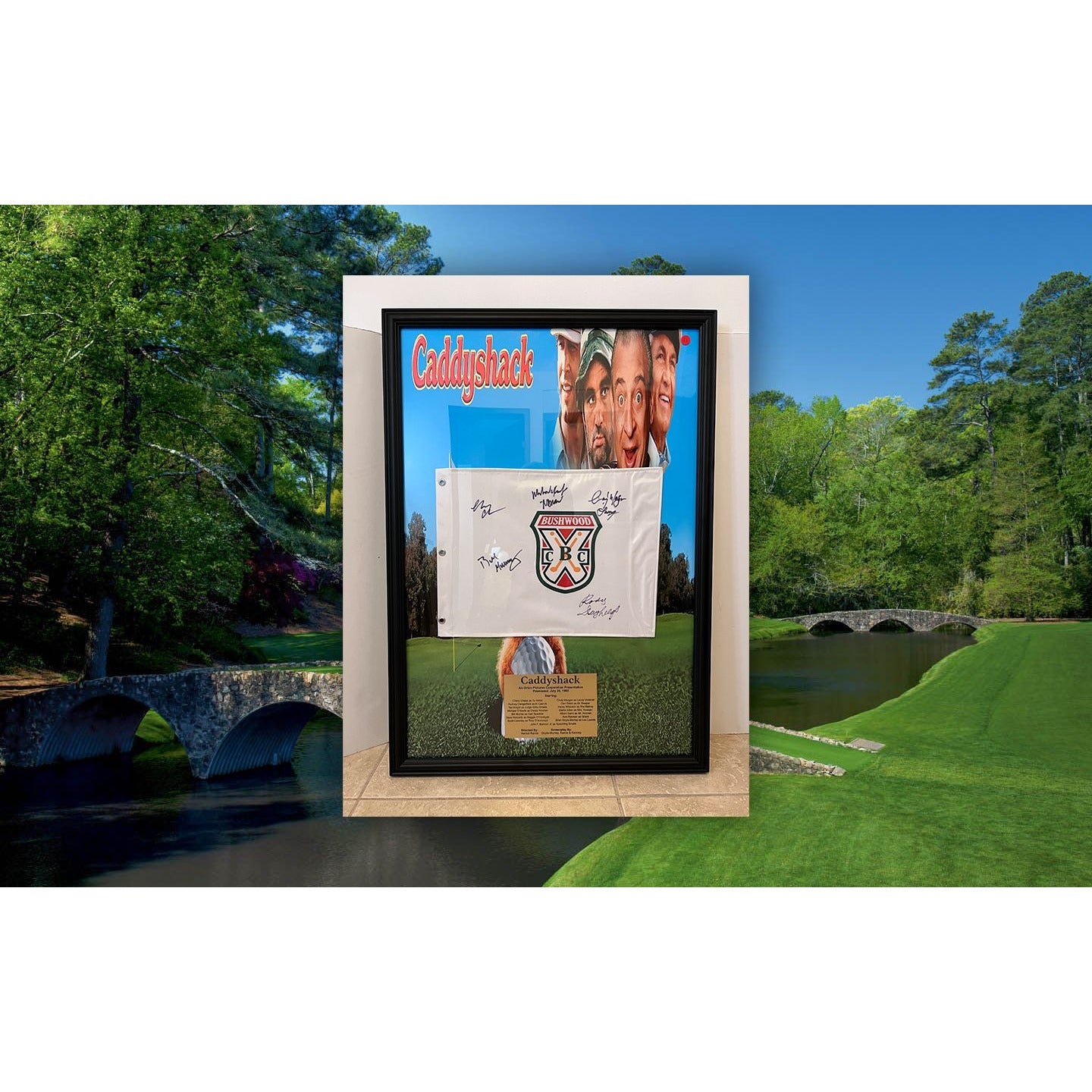 Caddyshack Bushwood Country Club Pin flag Bill Murray Rodney Dangerfield Chevy Chase cast signed with proof and framed 26x37