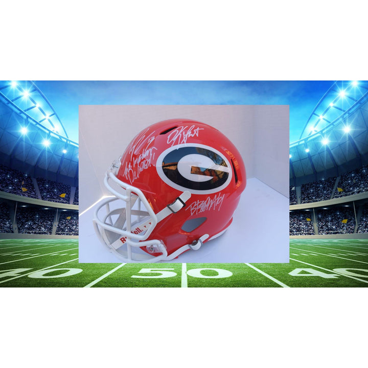 Georgia Bulldogs Stetson Bennett the mailman delivered, Kirby Smart and Brock Bowers Riddell full size speed helmet signed with proof and fr