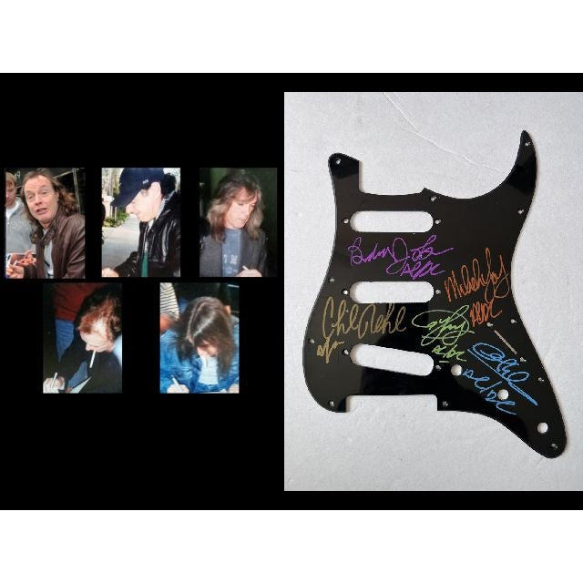ACDC Angus and Malcolm Young  Stratocaster electric pickguard signed with proof