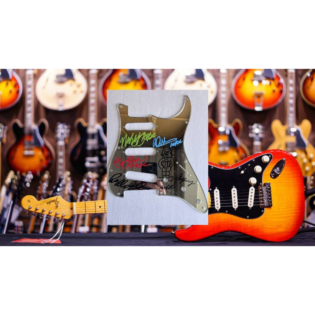 Angus & Malcolm Young Brian Johnson Cliff Williams Phil Rudd AC DC electric guitar pickguard signed with proof