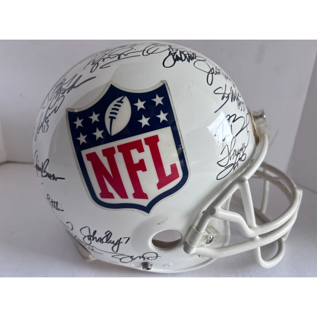 NFL MVPS Bart Starr Emmitt Smith Joe Montana John Elway Jim Brown 37 in all Riddell Pro vintage helmet signed with proof