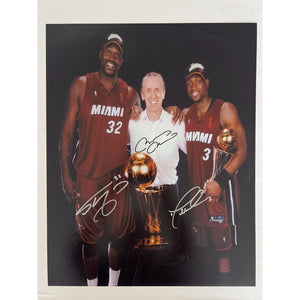 Pat Riley Dwyane Wade Shaquille O'Neal Miami Heat NBA champion 16x20 photo signed with proof