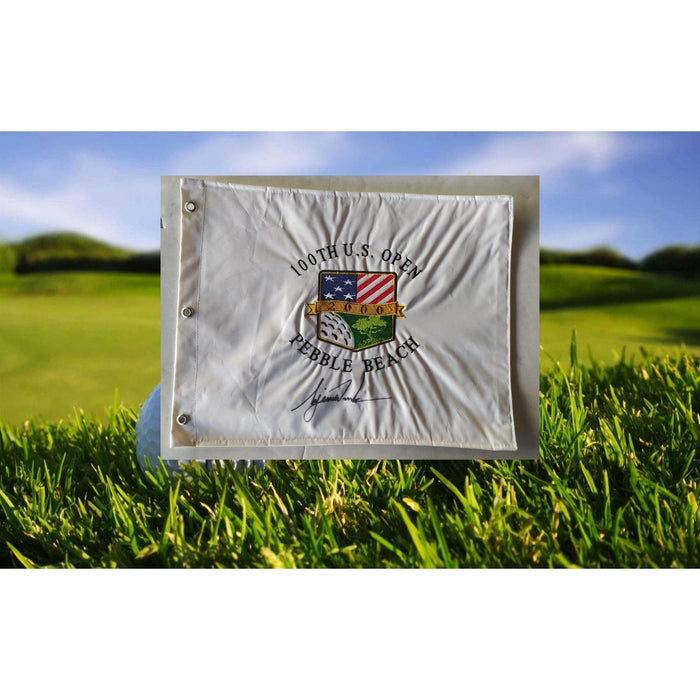 Tiger Woods 100th US Open 2000 Pebble Beach pin flag signed with proof