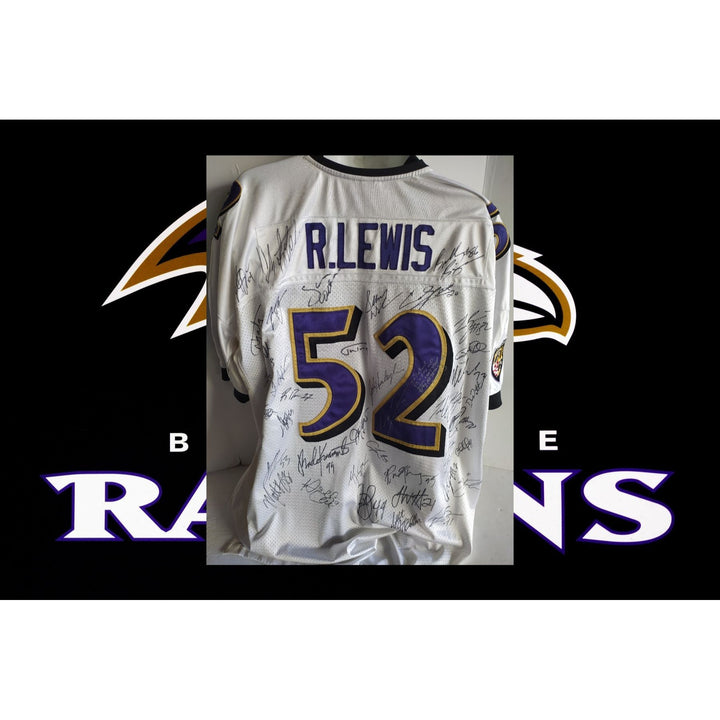 Ray Lewis John Harbaugh Ed Reed Joe Flacco Authentic Lewis xj Jersey Baltimore Ravens Super Bowl champions Team signed with proof