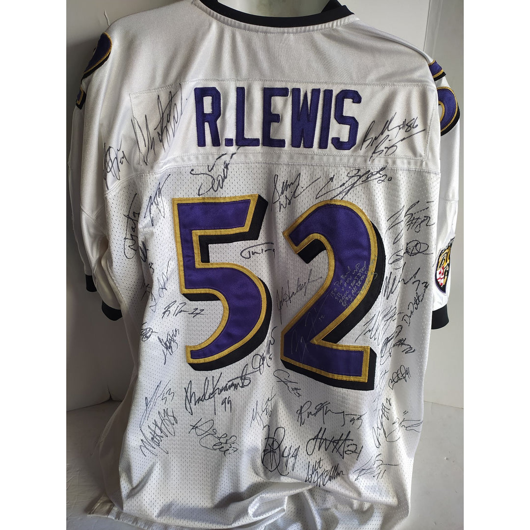 Ray Lewis John Harbaugh Ed Reed Joe Flacco Authentic Lewis xj Jersey Baltimore Ravens Super Bowl champions Team signed with proof