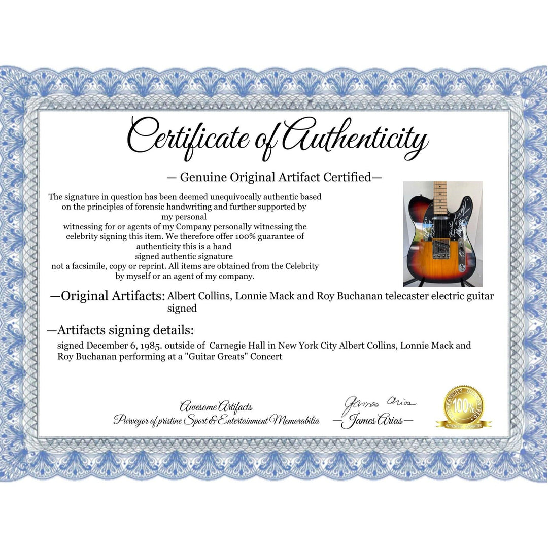 Albert Collins, Lonnie Mack and Roy Buchanan telecaster electric guitar signed