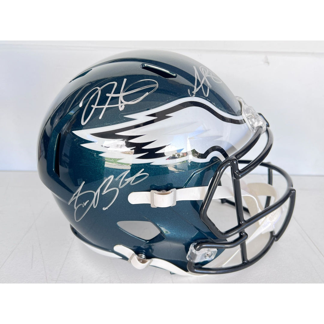 Saquon Barkley Jalen Hurts AJ Brown Philadelphia Eagles Riddell speed replica helmet signed with proof