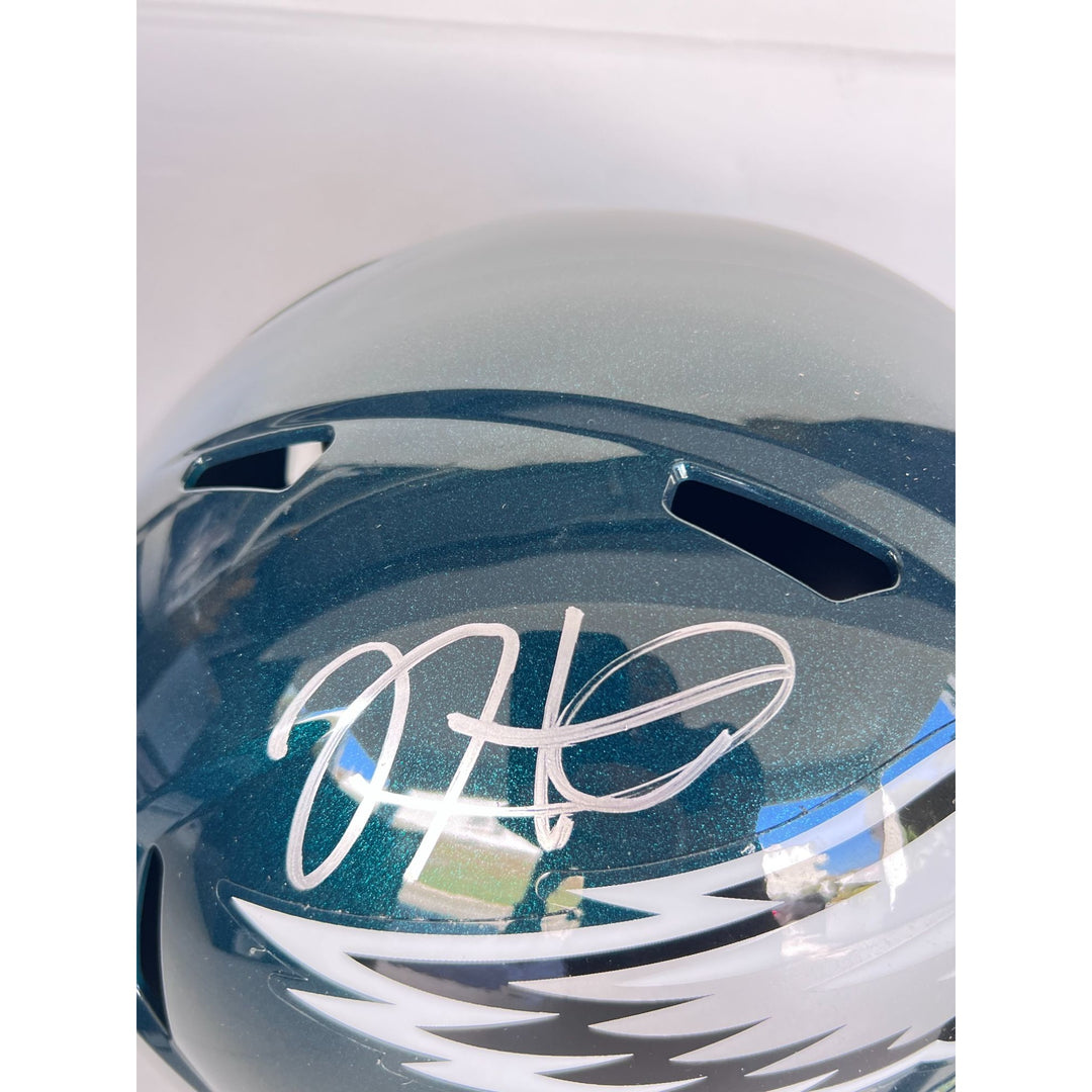 Saquon Barkley Jalen Hurts AJ Brown Philadelphia Eagles Riddell speed replica helmet signed with proof