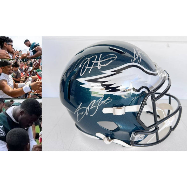 Saquon Barkley Jalen Hurts AJ Brown Philadelphia Eagles Riddell speed replica helmet signed with proof