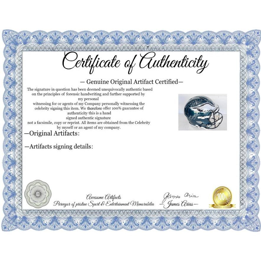 Saquon Barkley Jalen Hurts AJ Brown Philadelphia Eagles Riddell speed replica helmet signed with proof