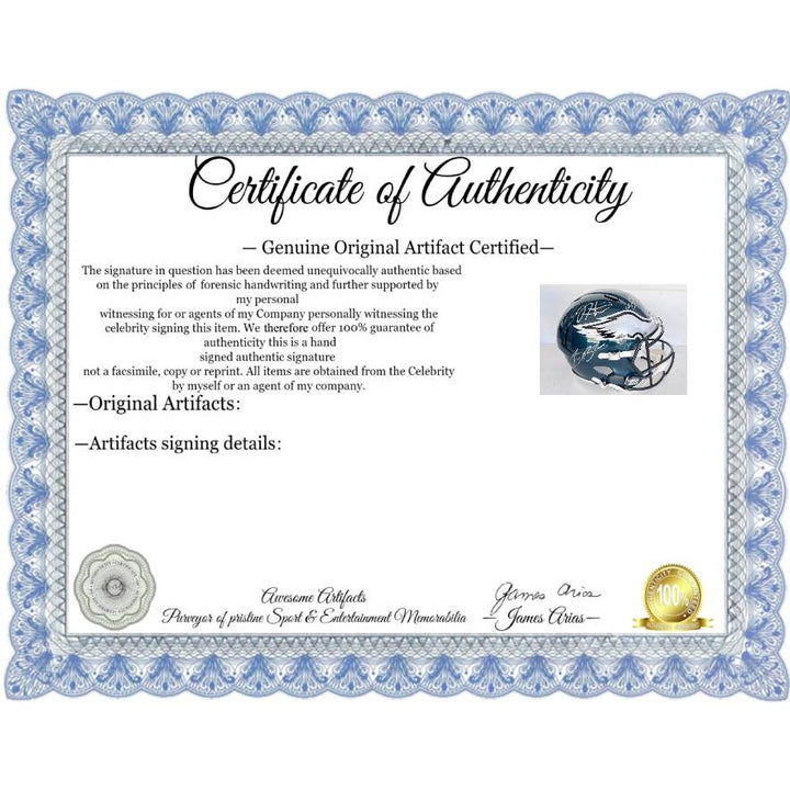 Saquon Barkley Jalen Hurts AJ Brown Philadelphia Eagles Riddell speed replica helmet signed with proof