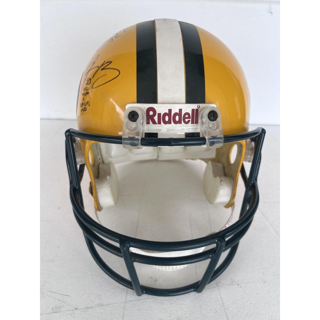 Green Bay Packers vintage game model helmet signed by Brett Favre, Bart Starr, & Aaron Rodgers with proof