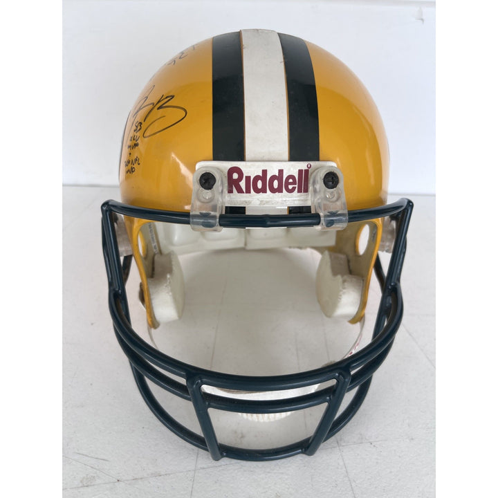 Green Bay Packers vintage game model helmet signed by Brett Favre, Bart Starr, & Aaron Rodgers with proof.