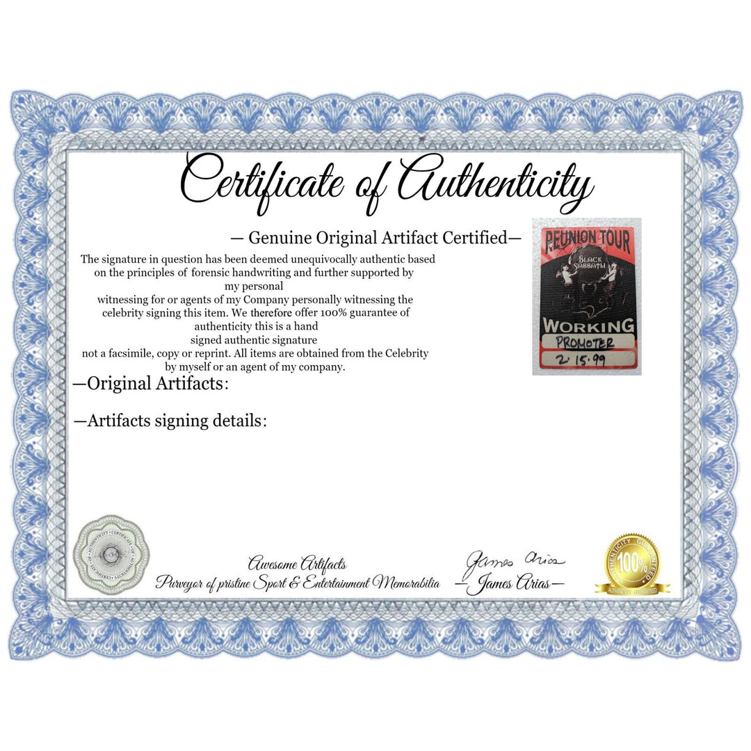 Black Sabbath tour pass signed Ozzy Osbourne