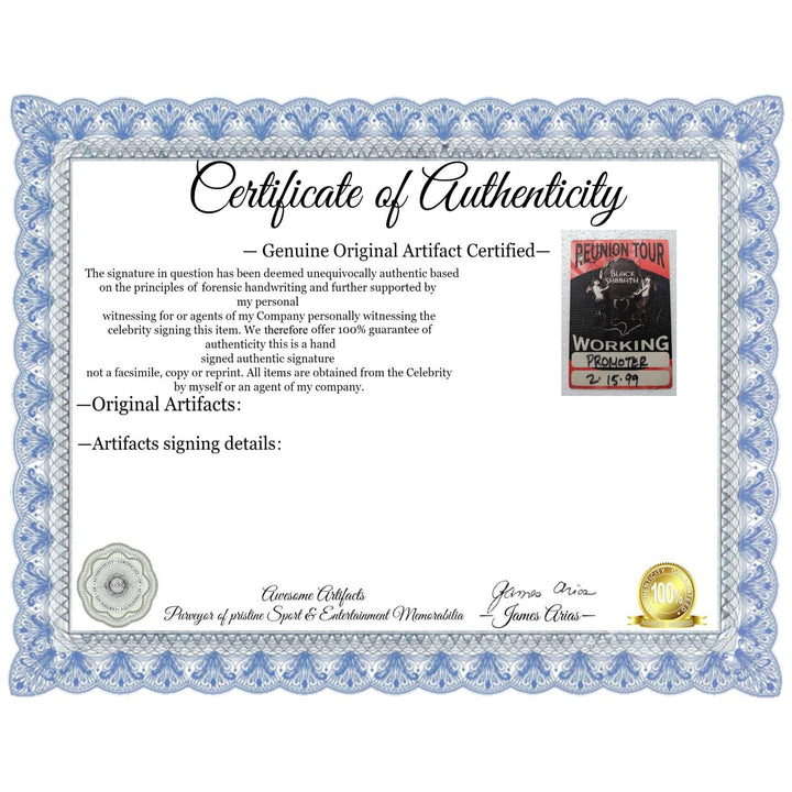 Black Sabbath tour pass signed Ozzy Osbourne